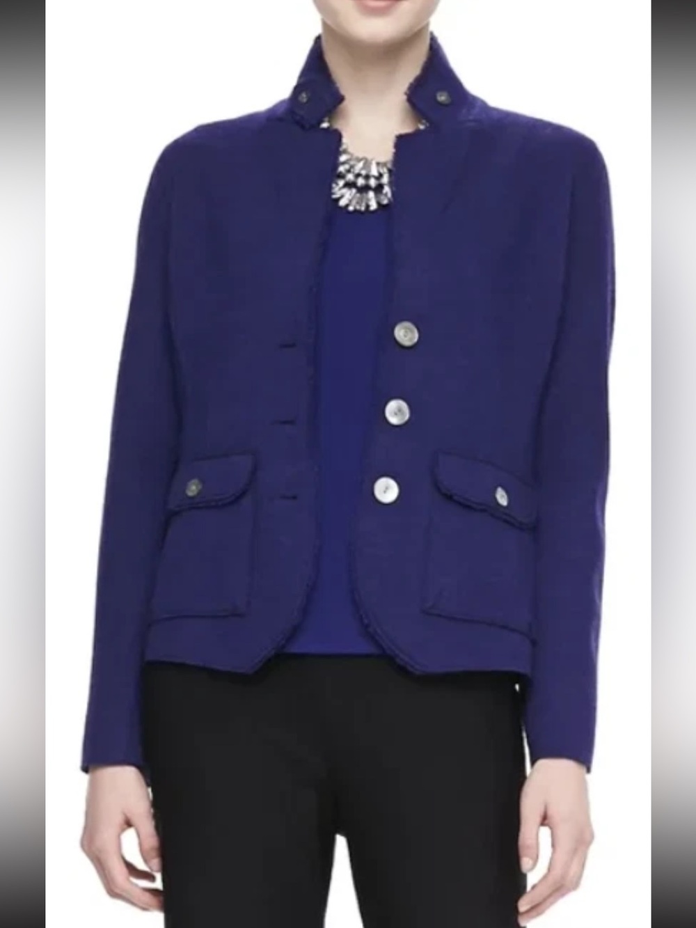 Eileen Fisher Boiled Merino Wool Button Front Jacket Blazer Blue-Purple Size L